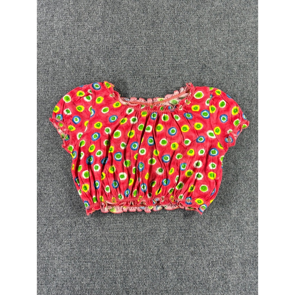 United Colors of Benetton Red Dot Print Crop Top Short Sleeve Square Neck Italy
